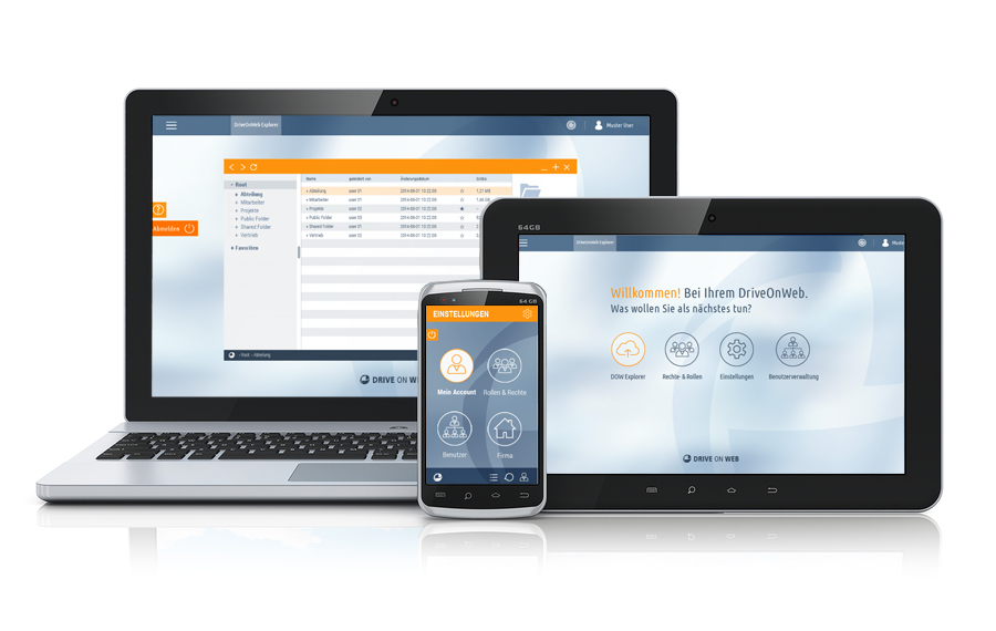 Die DriveOnWeb Cloud auf dem Laptop, Tablet und Smartphone
